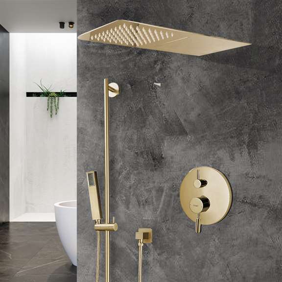 Thermostatic Brushed Gold Waterfall & Rainfall Shower Set ...